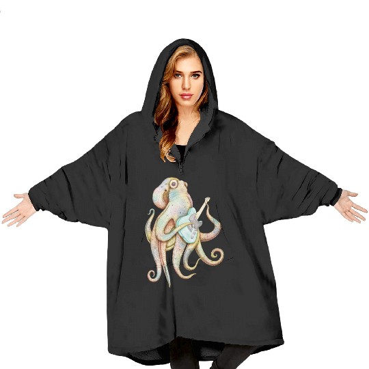 POLAH the axe wielding Octopus on Aqua Blanket Hoodies