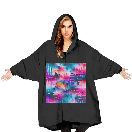 Abstract watercolor pattern in retro neon colors Blanket Hoodies
