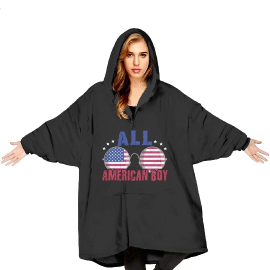 America American Boy USA Flag 4th Of July Blanket Hoodies