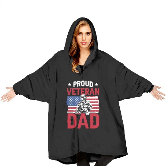 Proud Veteran Dad Father Father's Day Daddy Blanket Hoodies