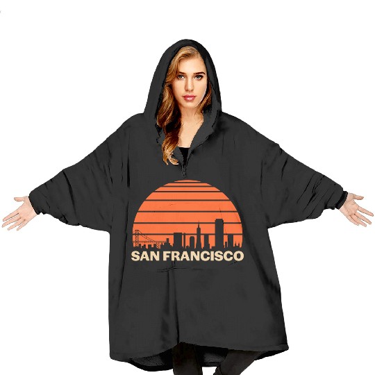 Retro San Francisco California Skyline Blanket Hoodies