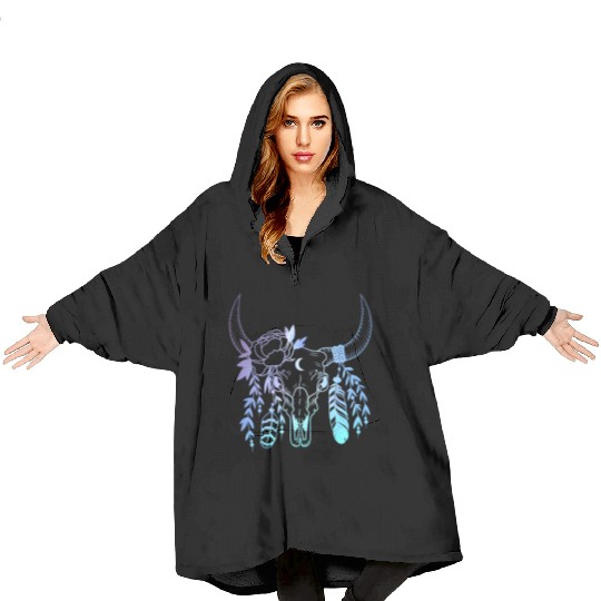 Longhorn Flowers Western Girls Women Blanket Hoodies