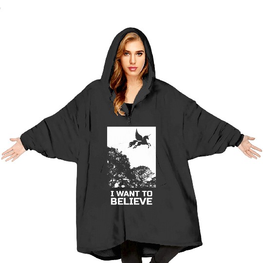 Unicorn I Want To Believe UAP Outfit Alien Ufo Blanket Hoodies