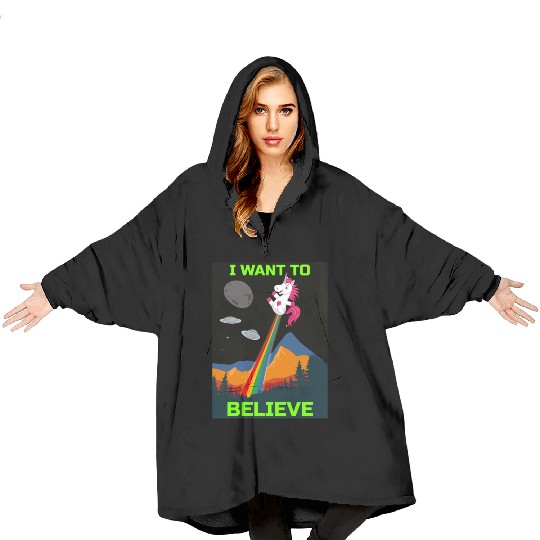 Unicorn "I Want To Believe" UAP Outfit Alien Ufo Blanket Hoodies