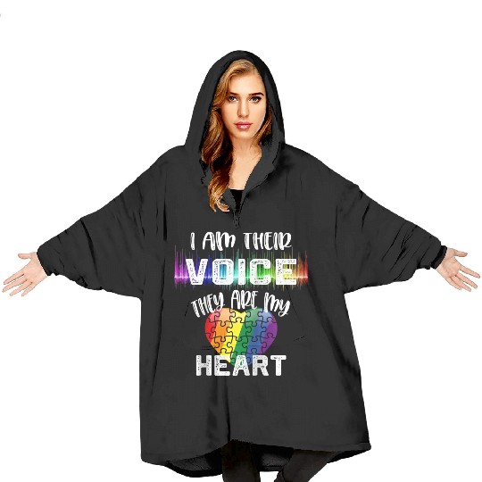 Autism Teacher I Am Their Voice They Are My Heart Blanket Hoodies