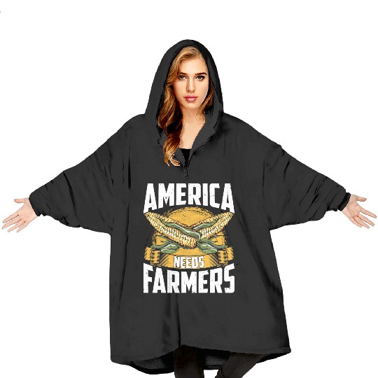 America Needs Farmers Funny Corn Farming Blanket Hoodies