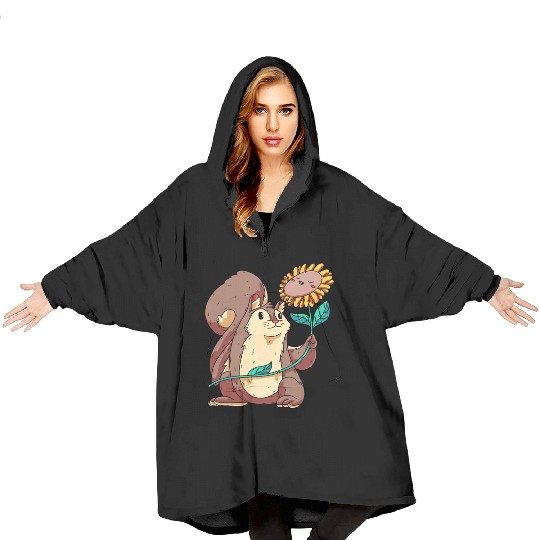 Wildlife Animal Squirrel & Sunflower-Themed Blanket Hoodies