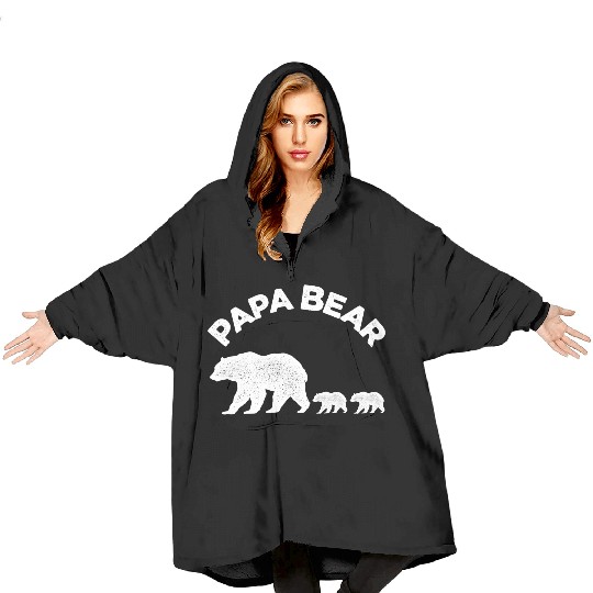 Vintage Papa Bear with Two Cubs Daddy Bear Twin Blanket Hoodies