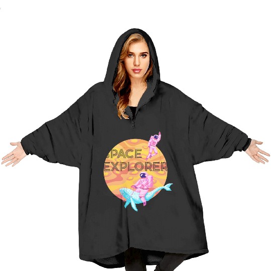 Space Explorer Two Astronauts and A Blue Whale Blanket Hoodies