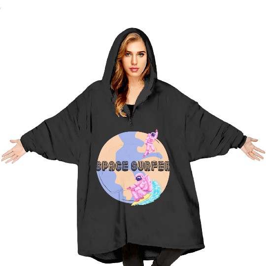 Space Surfer Two Astronauts and Planet Earth Blanket Hoodies