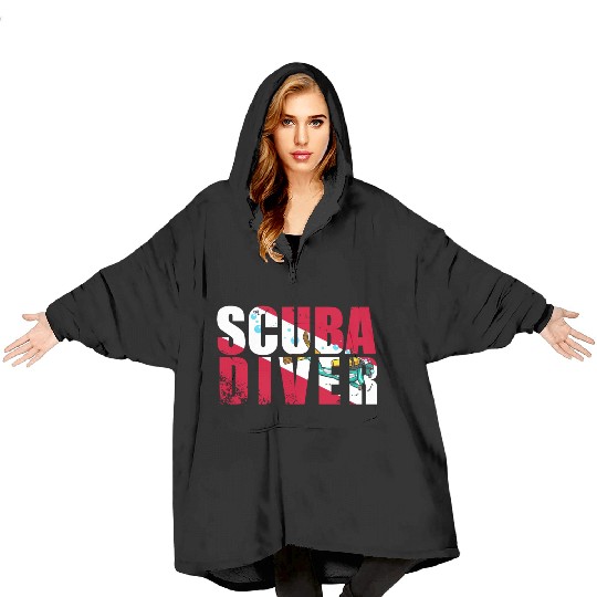 Scuba Diver Red White Flag Vintage Scuba Diving Blanket Hoodies