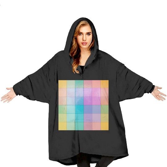Rainbow Shimmer Multi Squares Pattern Blanket Hoodies