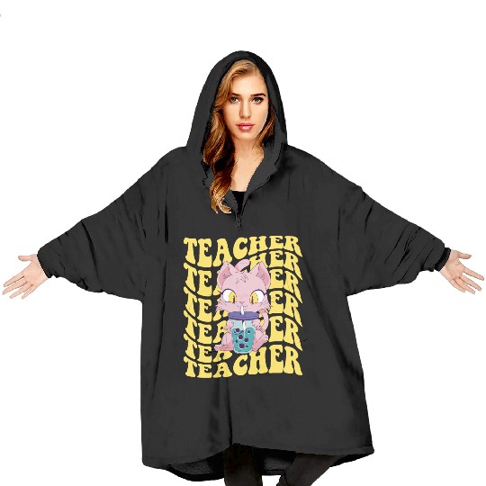 Boba Tea Teacher Retro Groovy Back To School Blanket Hoodies