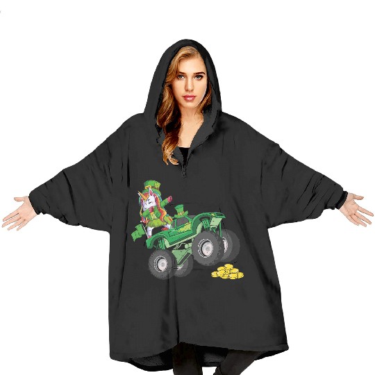 St Patricks Day Unicorn Monster Truck Lucky Girls Blanket Hoodies