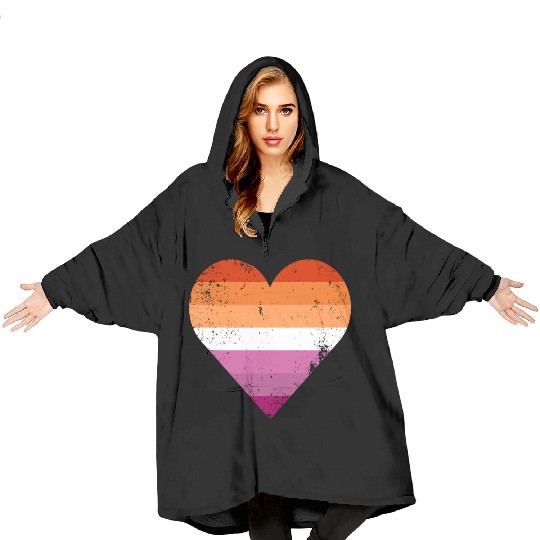 Lesbian Pride Heart Flag Blanket Hoodies