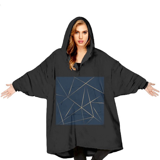 Luxury Gold Navy Blue Geometric Polygon Blanket Hoodies