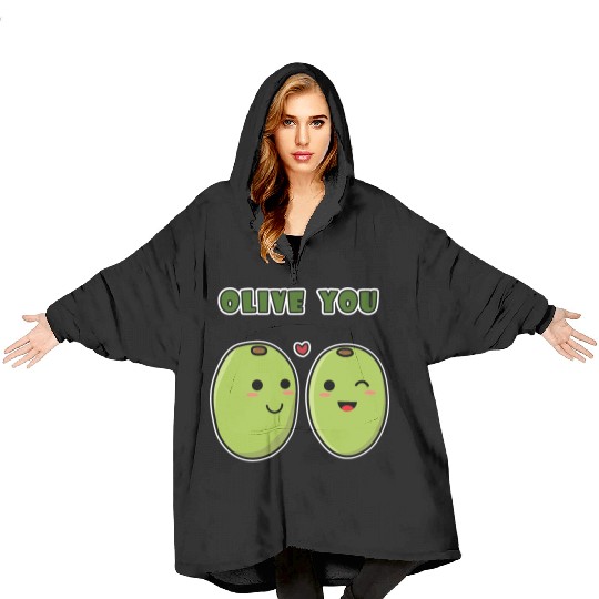 Kawaii Olive You for funny quote lover Blanket Hoodies