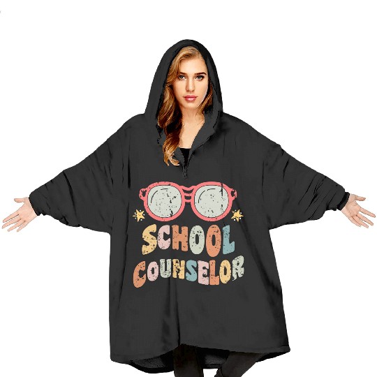 School Counselor Groovy Retro Blanket Hoodies