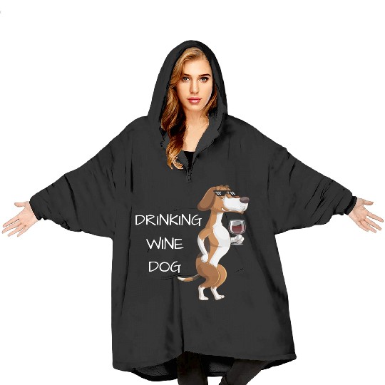 Funny Dogue De Bordeaux Drinking Wine Dog Blanket Hoodies