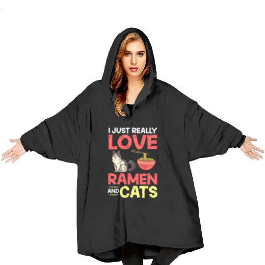 Ramen Cat Bowl Chicken Noodle Soup Japanese Blanket Hoodies