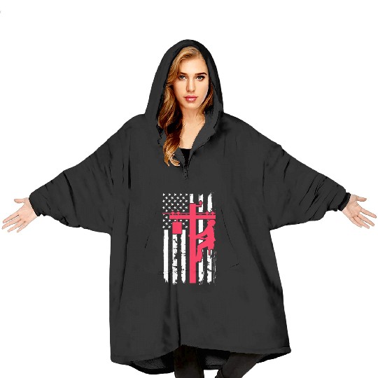 Lineman USA American Flag Blanket Hoodies