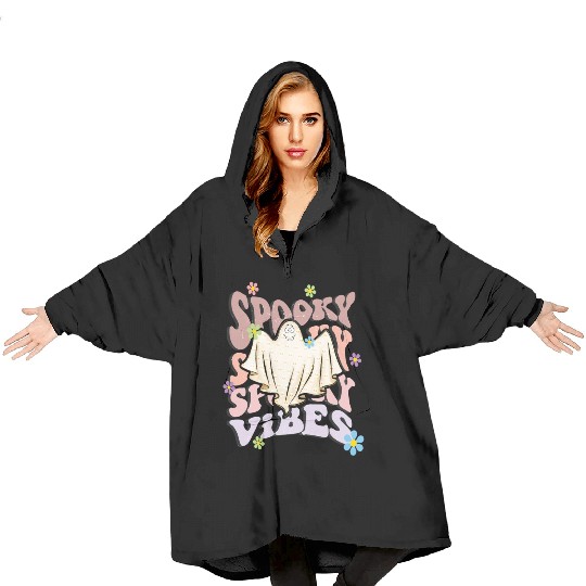 Spooky Season Retro Wavy Halloween Ghost Blanket Hoodies
