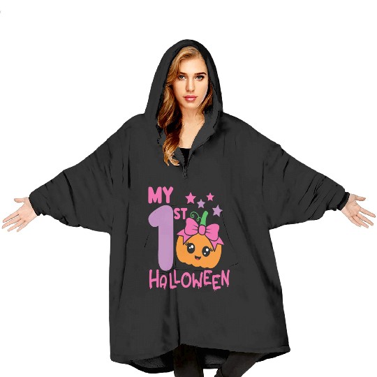 My 1st Halloween Cute Pink Punpkin Birthday Girls Blanket Hoodies