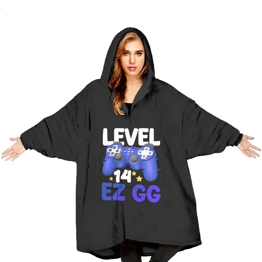 Level 14 EZ GG 14th Gamer Boy Teenager Controller Blanket Hoodies