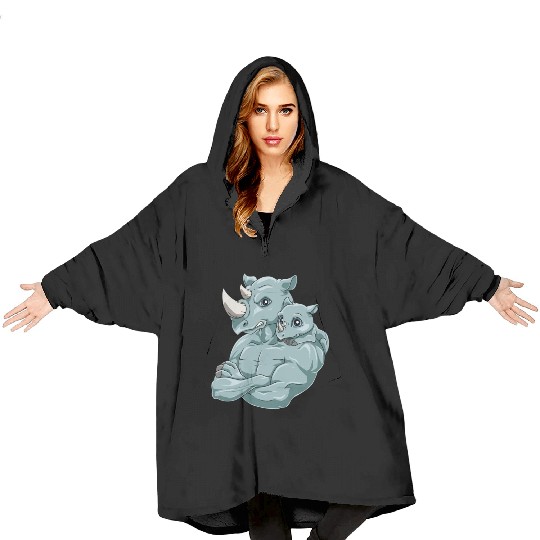 Strong Rhino with Rhino Kid for a Rhinoceros Blanket Hoodies