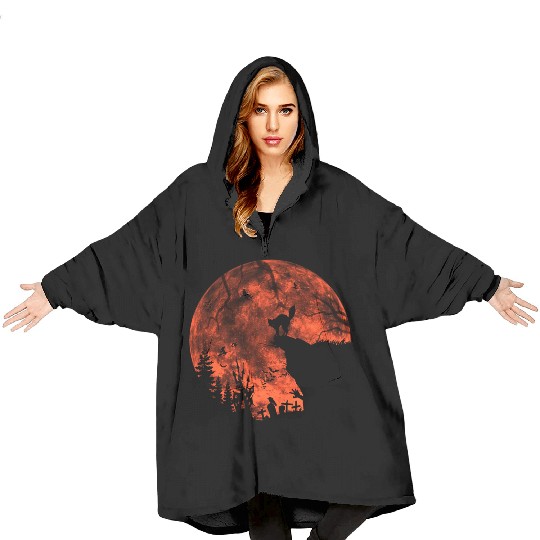 Cat Red Moon trick or treat Bats Forest Funny Hall Blanket Hoodies