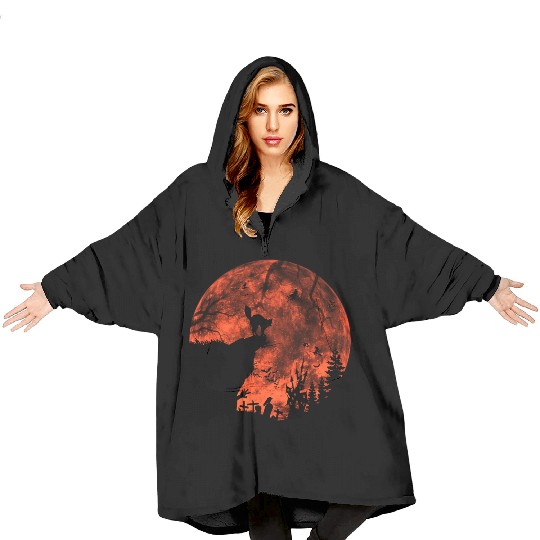 Cat Red Moon trick or treat Bats Forest Halloween Blanket Hoodies
