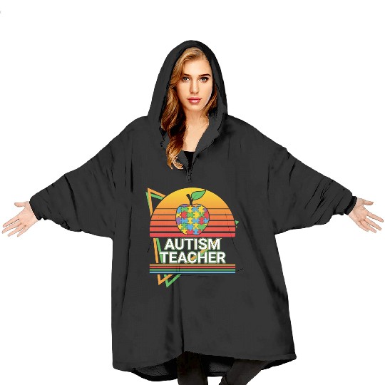 Autism Teacher Retro Blanket Hoodies