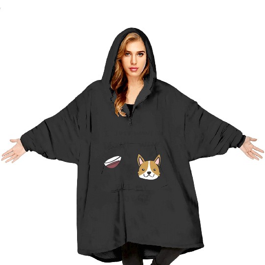 I Just Want To Drink Wine Corgi Blanket Hoodies