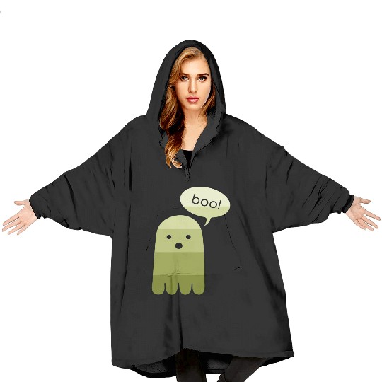 Olive Green Boo Ghost Halloween Blanket Hoodies