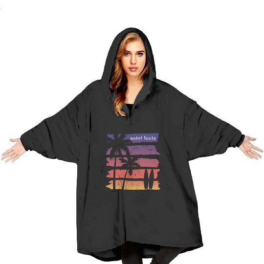 Cool Saint Lucia Surfing Fan Beach Palm Tree Blanket Hoodies