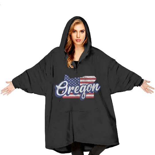 US Flag Oregon Map Design for proud Oregonians Blanket Hoodies