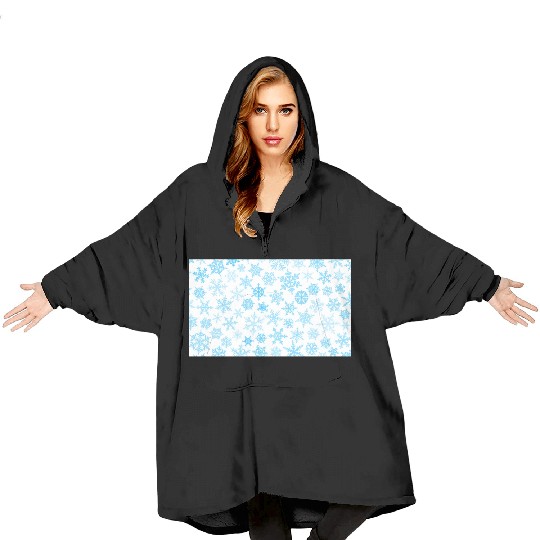 Christmas Snowflakes Pattern Blue White Blanket Hoodies