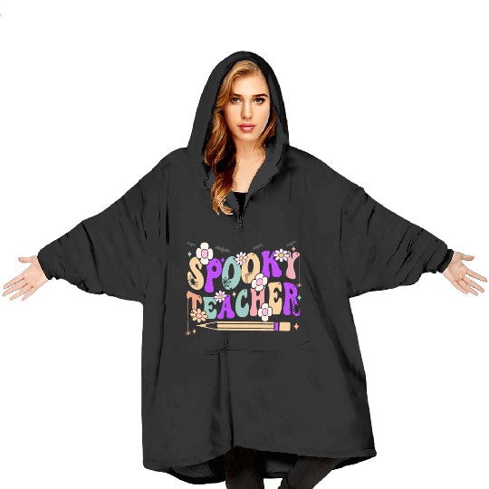 Spooky Season Retro Spooky Teacher Halloween Funny Blanket Hoodies