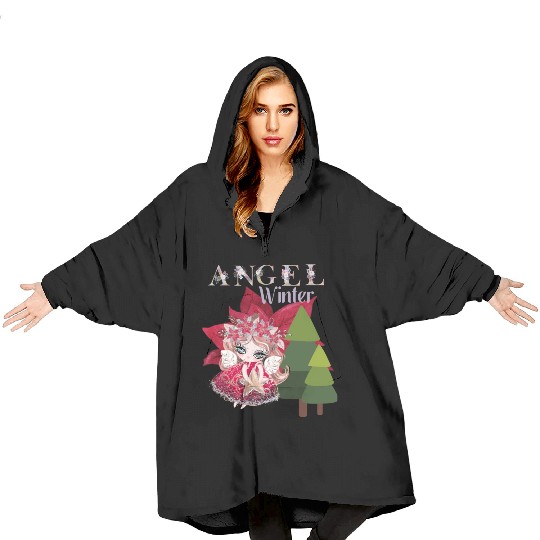 Winter Angel Christmas Tree Poinsettia Blanket Hoodies