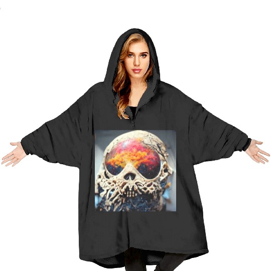Extremely Realistic Skull in Abstract Art Blanket Hoodies