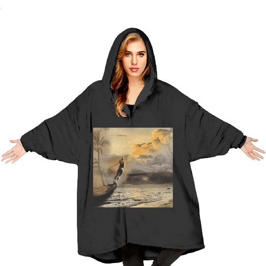 dark blue ocean waves storm fantasy Blanket Hoodies
