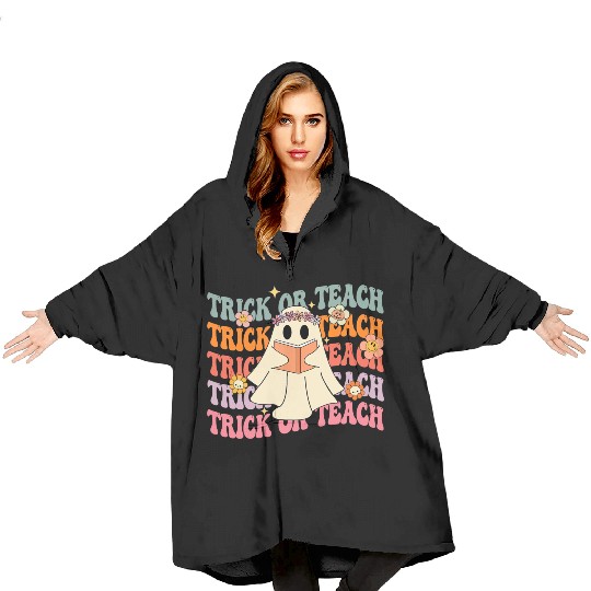 Groovy Trick or Teach Boo Ghost Pre-K Teacher Life Blanket Hoodies