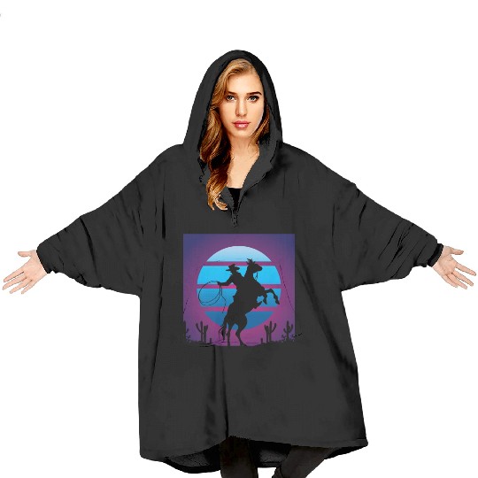 Synthwave Cowboy Rancher Gift Blanket Hoodies