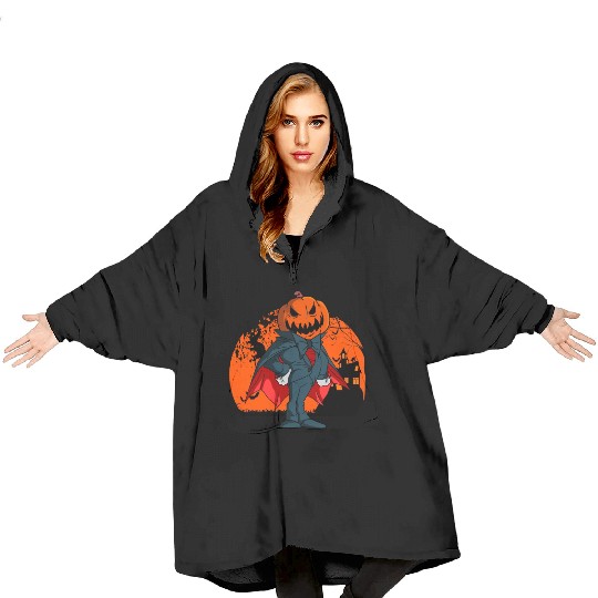 Vampire Pumpkin Head Jack O' Lantern Halloween Blanket Hoodies