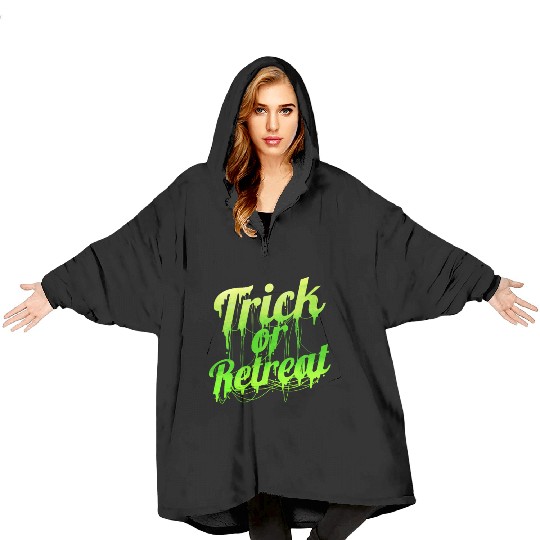 Green Spiderweb Letter Trick Or Retreat Halloween Blanket Hoodies