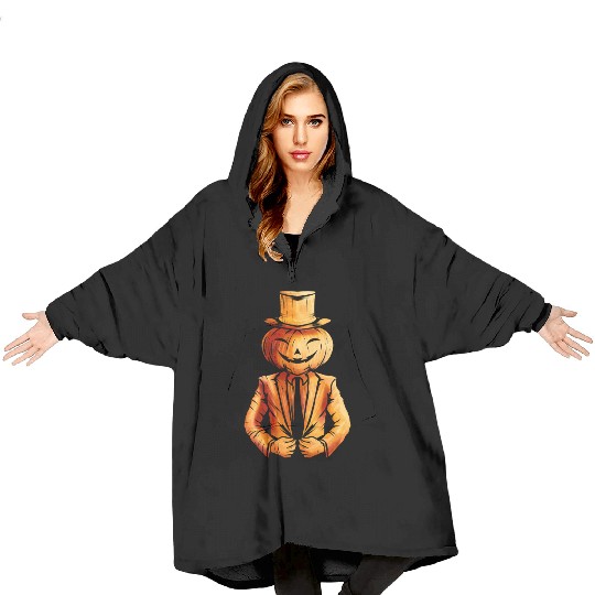 Realistic Jack O Lantern Pumpkin Man In Suit Blanket Hoodies