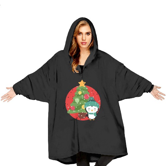 Penguins Christmas Snow Santa christmas tree Blanket Hoodies