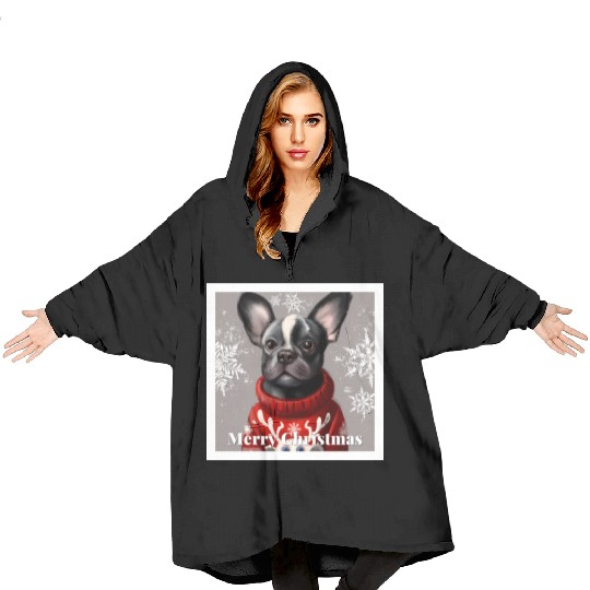Festive French Bulldog in a cute sweater. Blanket Hoodies