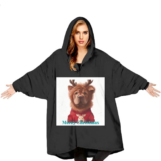 Sweet Chow Chow in a Christmas reindeer sweater. Blanket Hoodies