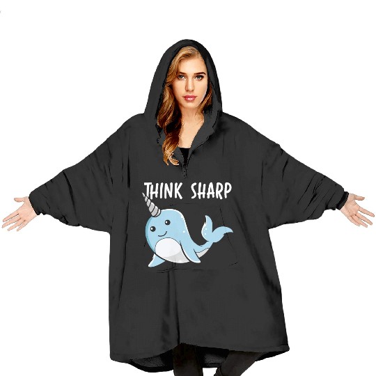 Think Sharp Narwhal Unicorn Of The Sea Animal Blanket Hoodies
